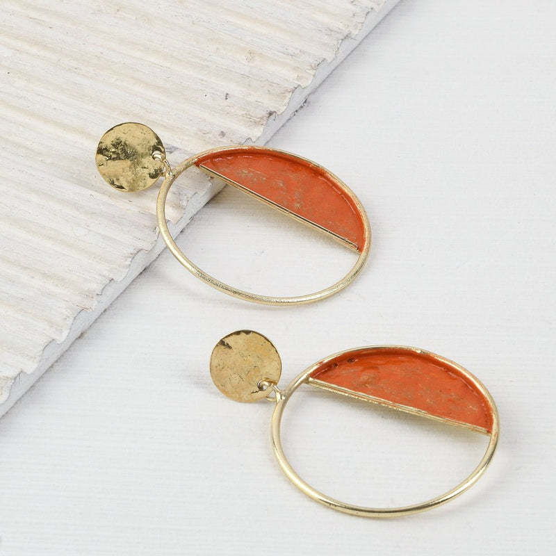 Buy Handcrafted Brass Orange Circle Stud Earrings | Shop Verified Sustainable Products on Brown Living