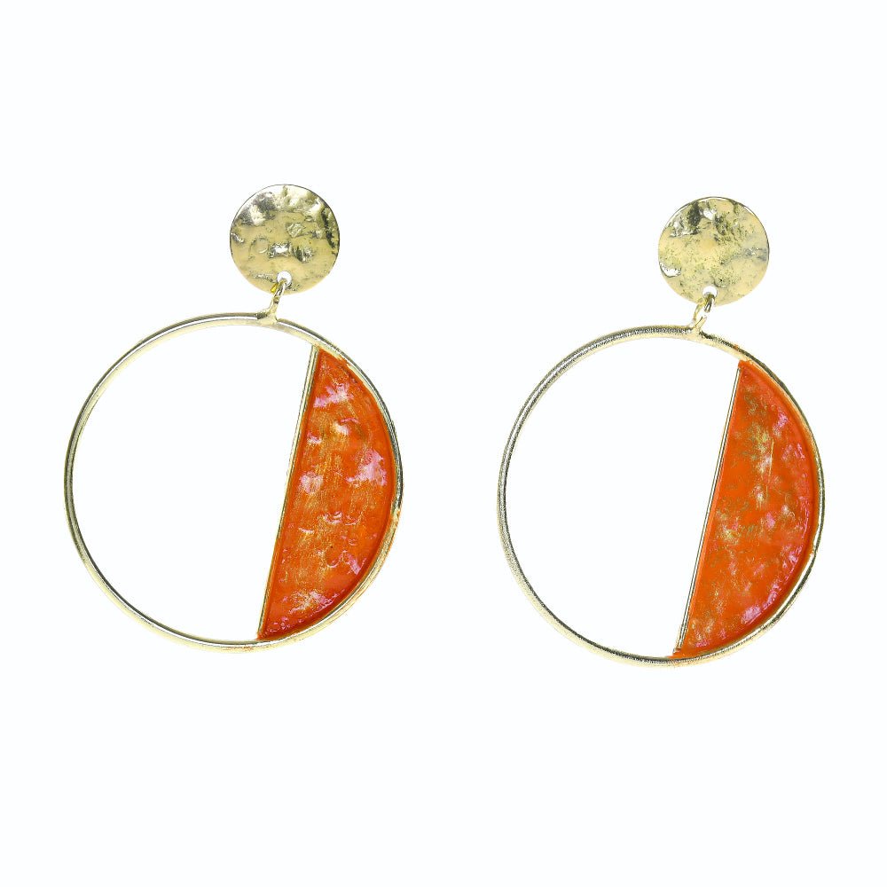 Handcrafted Brass Orange Circle Stud Earrings | Verified Sustainable by Brown Living™