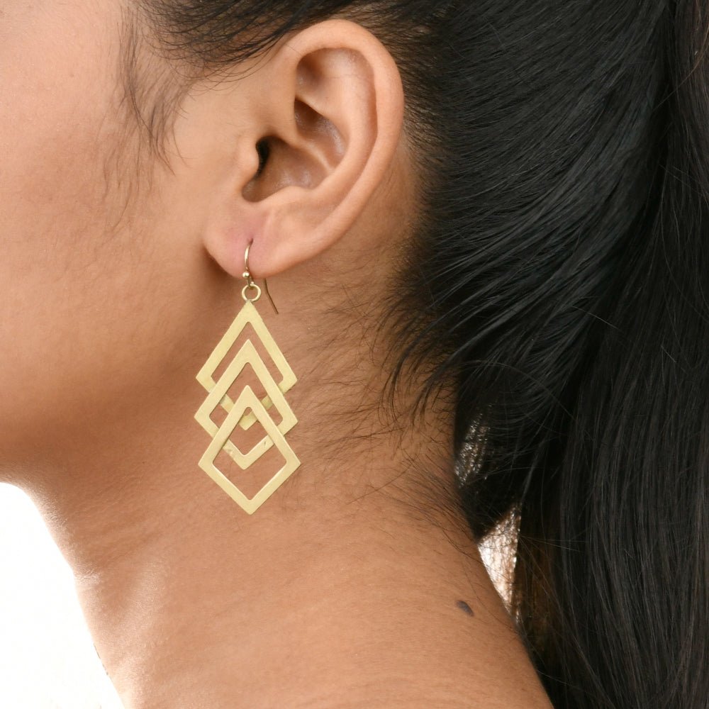 Handcrafted Brass Rhombus Design Earrings | Verified Sustainable by Brown Living™