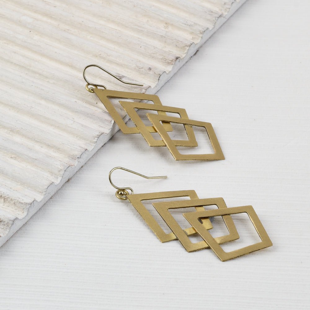 Handcrafted Brass Rhombus Design Earrings | Verified Sustainable by Brown Living™