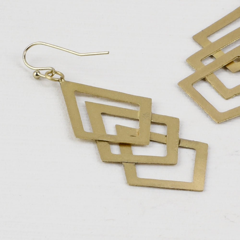 Handcrafted Brass Rhombus Design Earrings | Verified Sustainable by Brown Living™