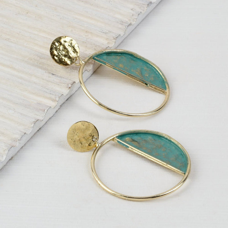 Buy Handcrafted Brass Sea Green Circle Stud Earrings | Shop Verified Sustainable Products on Brown Living