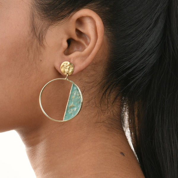 Buy Handcrafted Brass Sea Green Circle Stud Earrings | Shop Verified Sustainable Womens earrings on Brown Living™