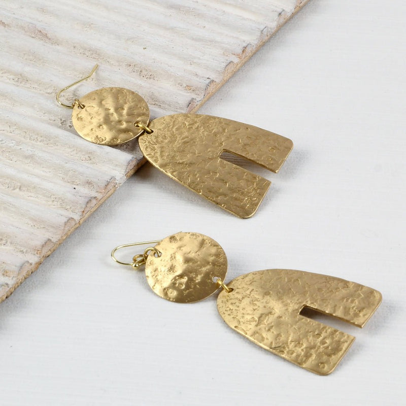 Buy Handcrafted Brass Textured Earrings | Shop Verified Sustainable Womens earrings on Brown Living™