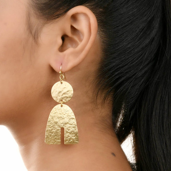 Buy Handcrafted Brass Textured Earrings | Shop Verified Sustainable Womens earrings on Brown Living™