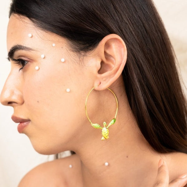 Buy Handcrafted Hawkbill Hoop Gold Plated Brass Earrings | Shop Verified Sustainable Womens earrings on Brown Living™