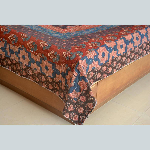 Buy Handcrafted Kantha Craft Bedcover with Patchwork - Black and Maroon Indigo - 108x90 inch | Shop Verified Sustainable Products on Brown Living