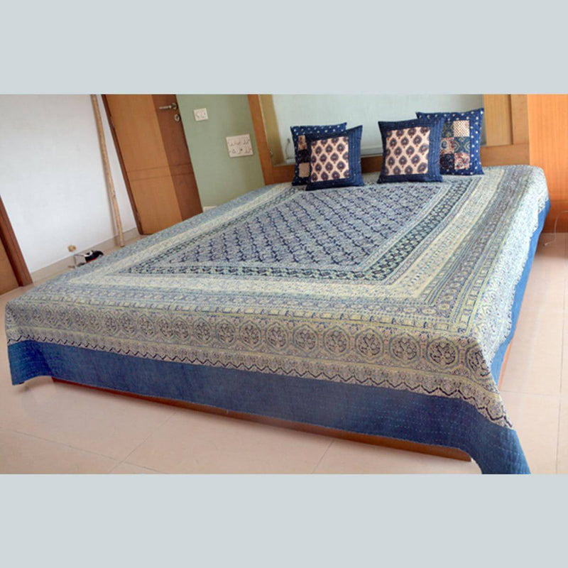 Buy Handcrafted Kantha Craft Bedcover with Patchwork - Indigo and White - 108x90 inch | Shop Verified Sustainable Products on Brown Living
