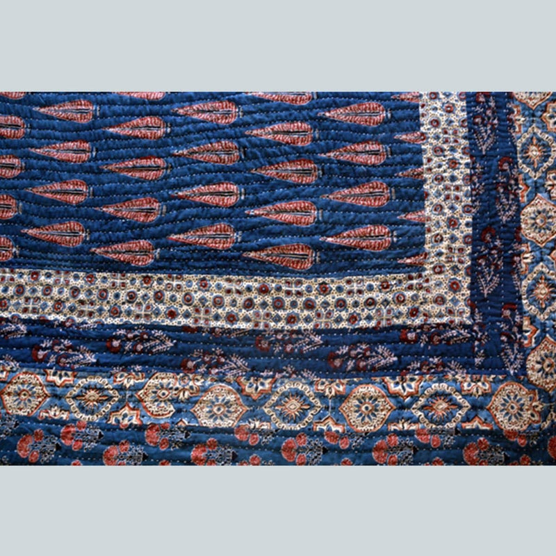 Buy Handcrafted Kantha Craft Bedcover with Patchwork - Indigo with Pine Tree Design - 108x90 inch | Shop Verified Sustainable Products on Brown Living