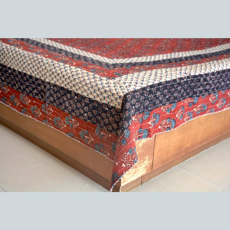 Buy Handcrafted Kantha Craft Bedcover with Patchwork - Maroon and Black - 108x90 inch | Shop Verified Sustainable Products on Brown Living