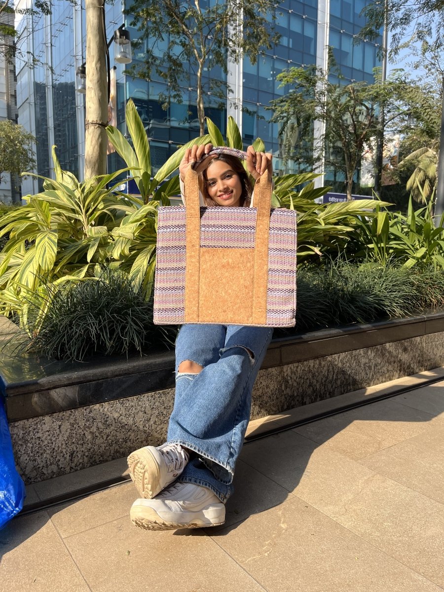 Handcrafted Lilac Box Bag |Cork Fabric Bag | Verified Sustainable by Brown Living™