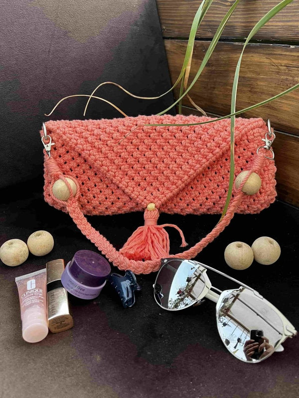 Buy Handcrafted Macrame Shoulder Bag with Detachable Belt | Shop Verified Sustainable Womens Handbag on Brown Living™