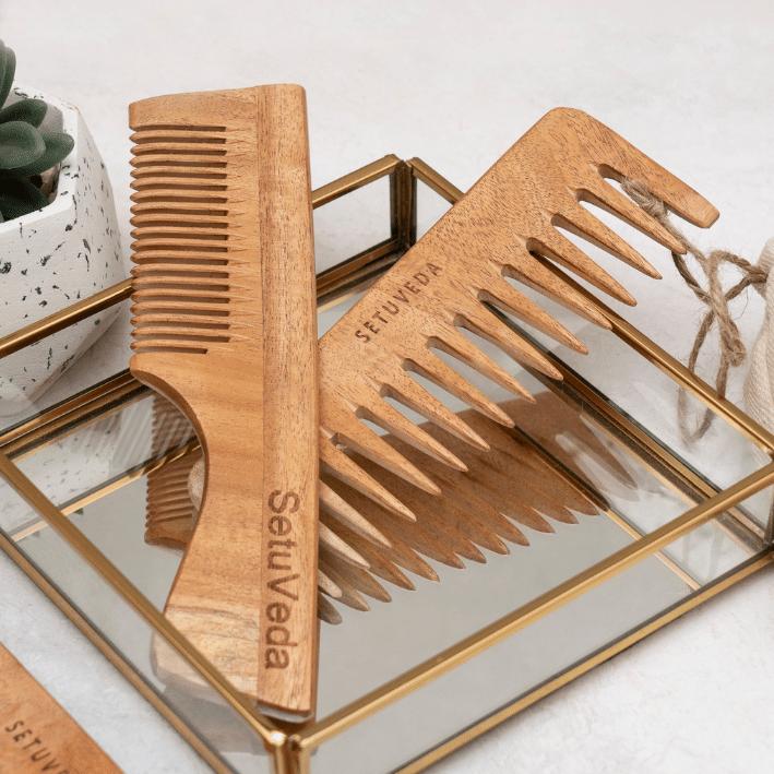 Buy Handcrafted | Neem Wood Combs | Anti-HairFall | Pack of 2 | Shop Verified Sustainable Hair Comb on Brown Living™