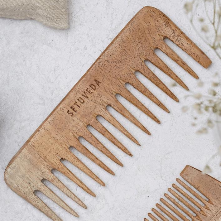 Buy Handcrafted | Neem Wood Combs | Anti-HairFall | Pack of 2 | Shop Verified Sustainable Hair Comb on Brown Living™