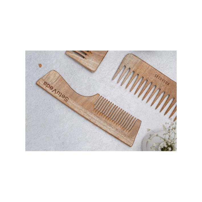 Buy Handcrafted | Neem Wood Combs | Anti-HairFall | Pack of 2 | Shop Verified Sustainable Products on Brown Living
