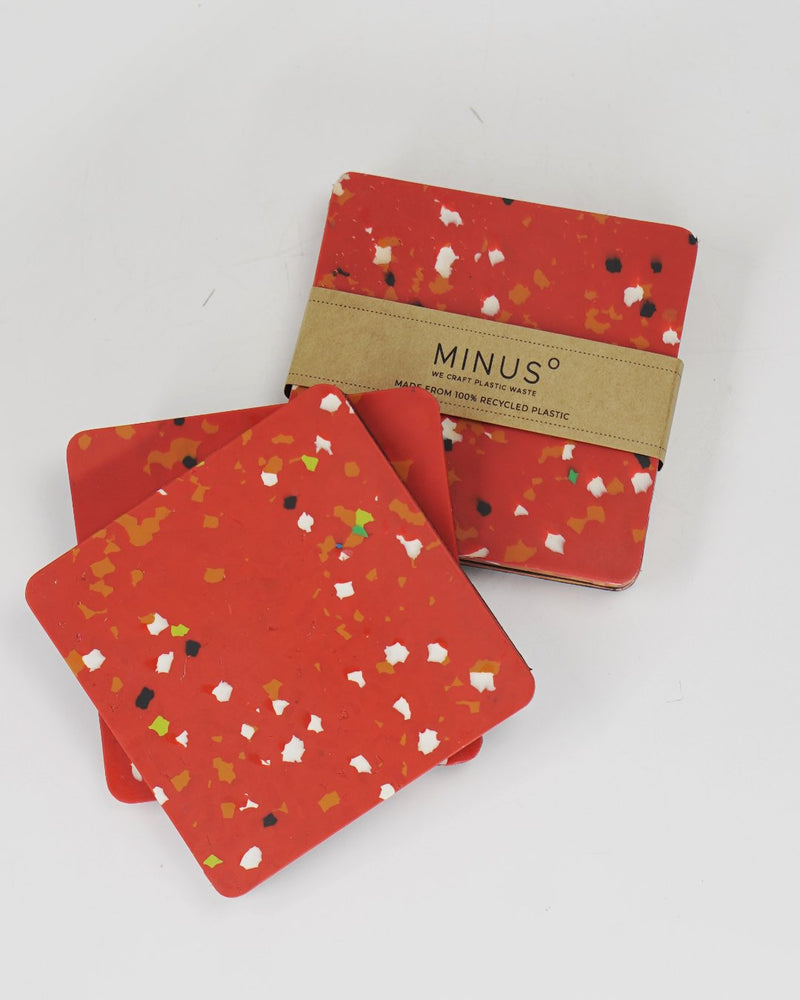 Handcrafted Recycled Coaster- Red Orange I Set of 4 | Verified Sustainable Coasters on Brown Living™