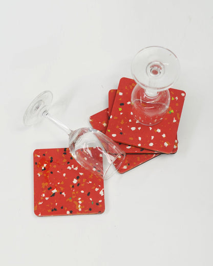 Handcrafted Recycled Coaster - Red Orange I Set of 4 | Verified Sustainable by Brown Living™