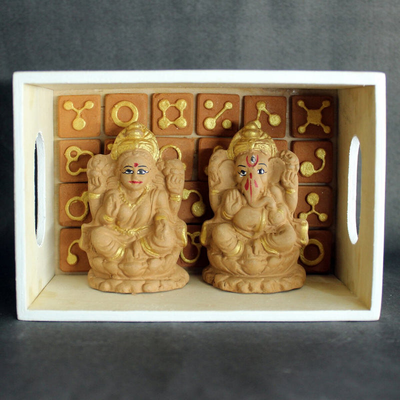Buy Handcrafted Terracotta Laxmi & Gapati Idol- Little(XS) | Shop Verified Sustainable Products on Brown Living