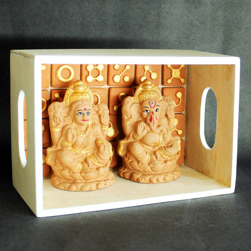 Buy Handcrafted Terracotta Laxmi & Gapati Idol- Little(XS) | Shop Verified Sustainable Products on Brown Living