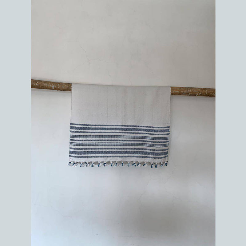 Buy Handcrafted Ultrasoft Hand Towel - Sky Blue Stripes and White - 28x18 inch | Shop Verified Sustainable Products on Brown Living