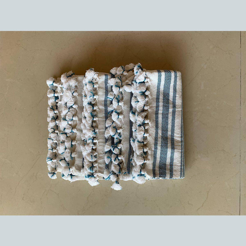 Buy Handcrafted Ultrasoft Hand Towel - Sky Blue Stripes and White - 28x18 inch | Shop Verified Sustainable Products on Brown Living