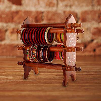 Handmade Sheesham Wood Bangle Holder Stand - 13.5 x 3.5 x 12 Inches | Verified Sustainable by Brown Living™