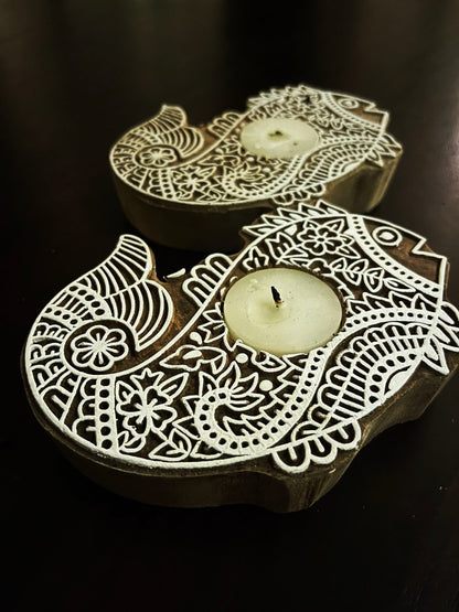 Handcrafted Wooden Diya | Tea light holders | Fish Design | Verified Sustainable by Brown Living™