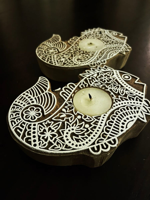 Buy Handcrafted Wooden Diya | Tea light holders | Fish Design | Shop Verified Sustainable Products on Brown Living