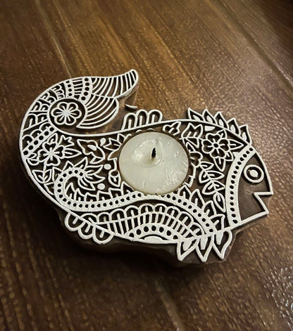 Handcrafted Wooden Diya | Tea light holders | Fish Design | Verified Sustainable by Brown Living™