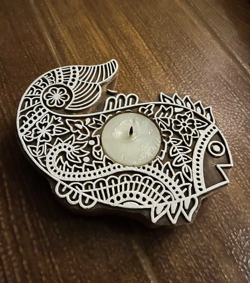 Buy Handcrafted Wooden Diya | Tea light holders | Fish Design | Shop Verified Sustainable Gift on Brown Living™