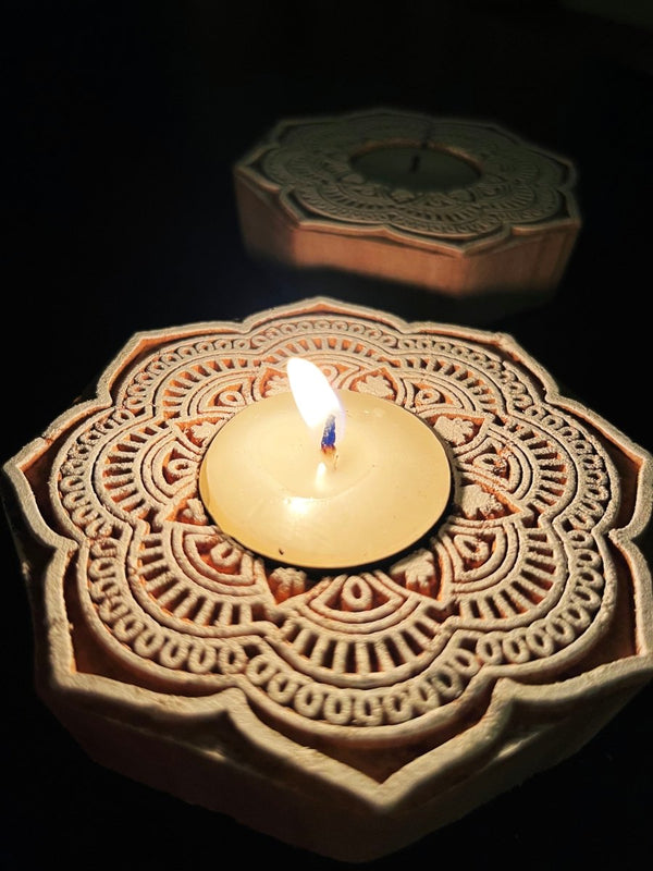 Buy Handcrafted Wooden Diya | Tea light holders | Flower design | Shop Verified Sustainable Products on Brown Living