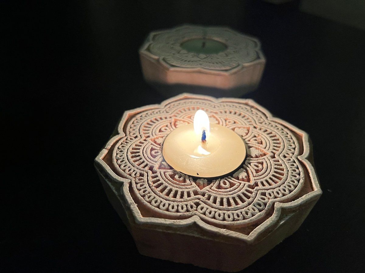 Handcrafted Wooden Diya | Tea light holders | Flower Design | Verified Sustainable by Brown Living™