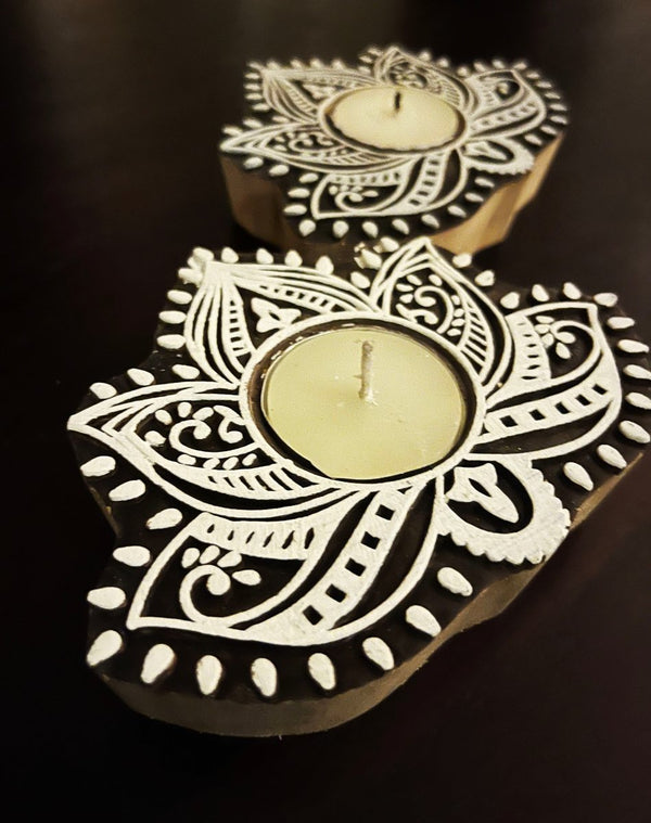 Buy Handcrafted Wooden Diya | Tea light holders | Lotus | Shop Verified Sustainable Pooja Needs on Brown Living™