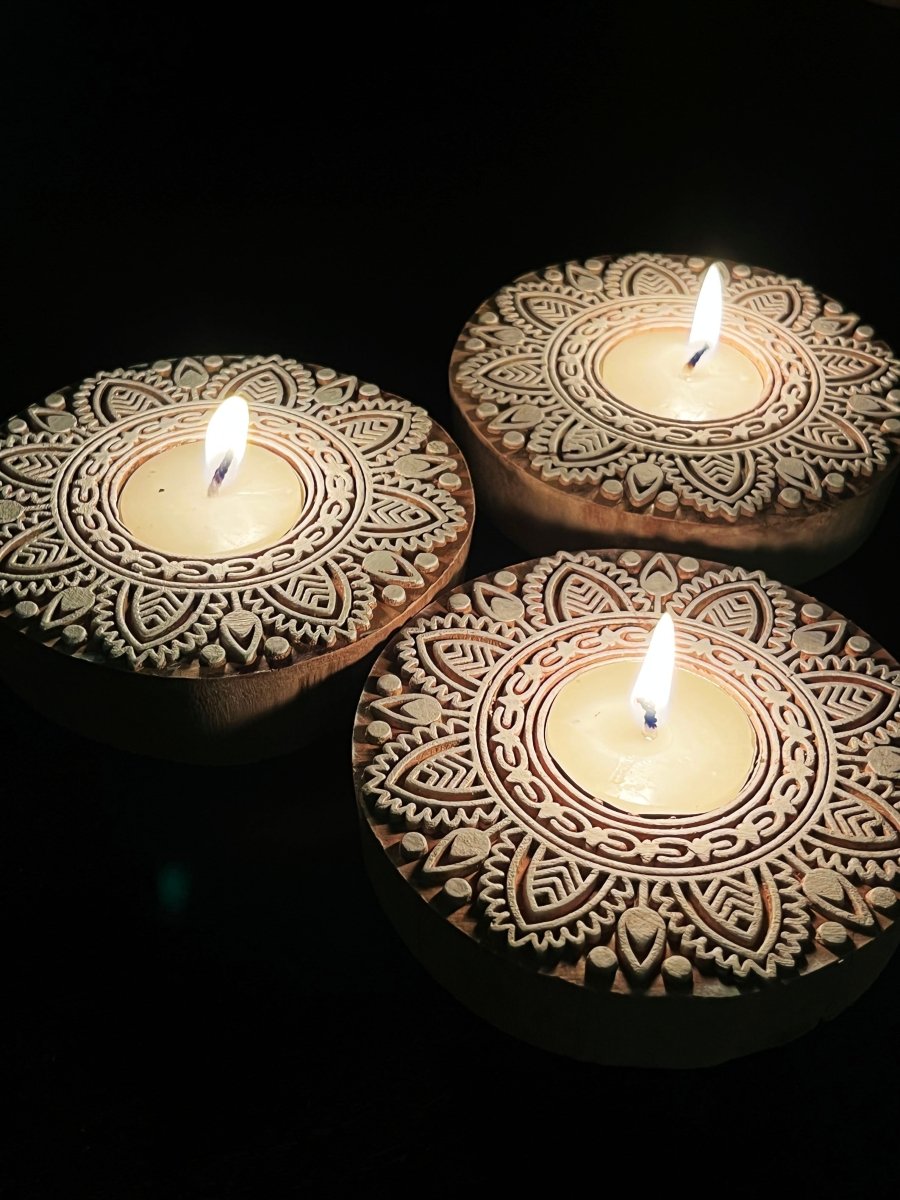 Handcrafted Wooden Diya | Tea light holders | Round | Verified Sustainable by Brown Living™