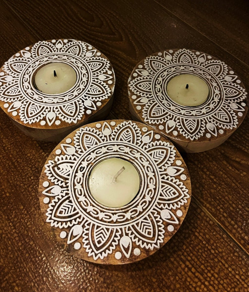 Buy Handcrafted Wooden Diya | Tea light holders | Round | Shop Verified Sustainable Pooja Needs on Brown Living™