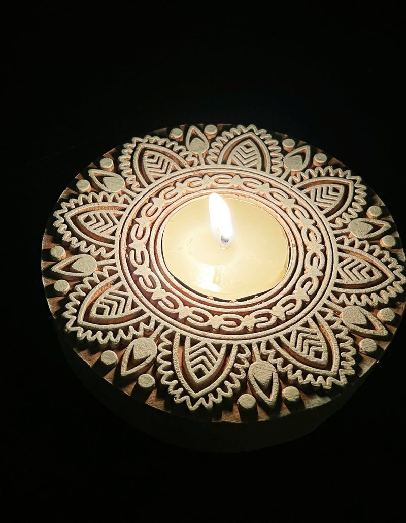 Buy Handcrafted Wooden Diya | Tea light holders | Round | Shop Verified Sustainable Pooja Needs on Brown Living™