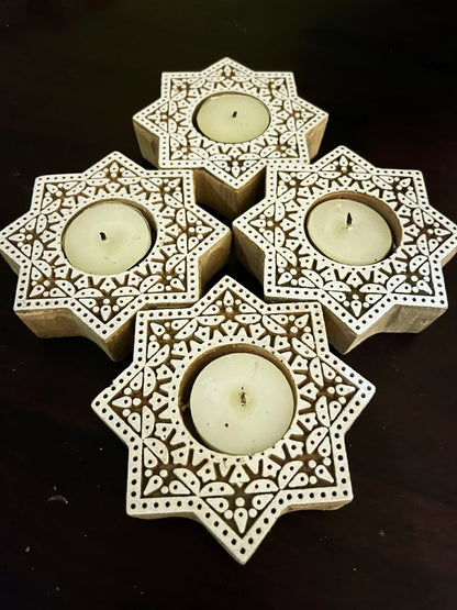 Handcrafted Wooden Diya | Tea light holders | Star Design | Verified Sustainable by Brown Living™