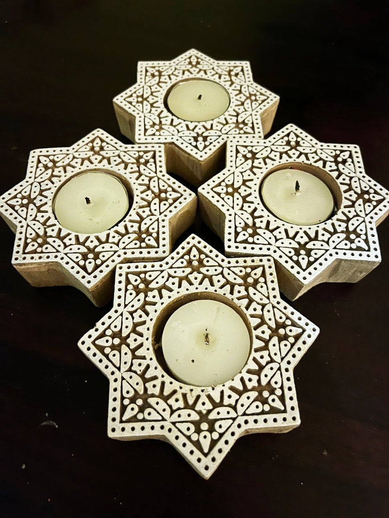 Buy Handcrafted Wooden Diya | Tea light holders | Star Design | Shop Verified Sustainable Products on Brown Living