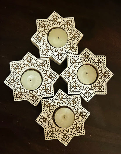 Handcrafted Wooden Diya | Tea light holders | Star Design | Verified Sustainable by Brown Living™