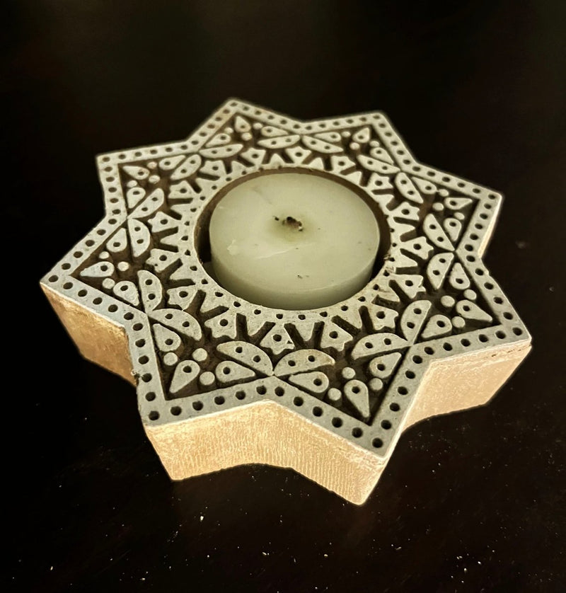 Buy Handcrafted Wooden Diya | Tea light holders | Star Design | Shop Verified Sustainable Gift on Brown Living™