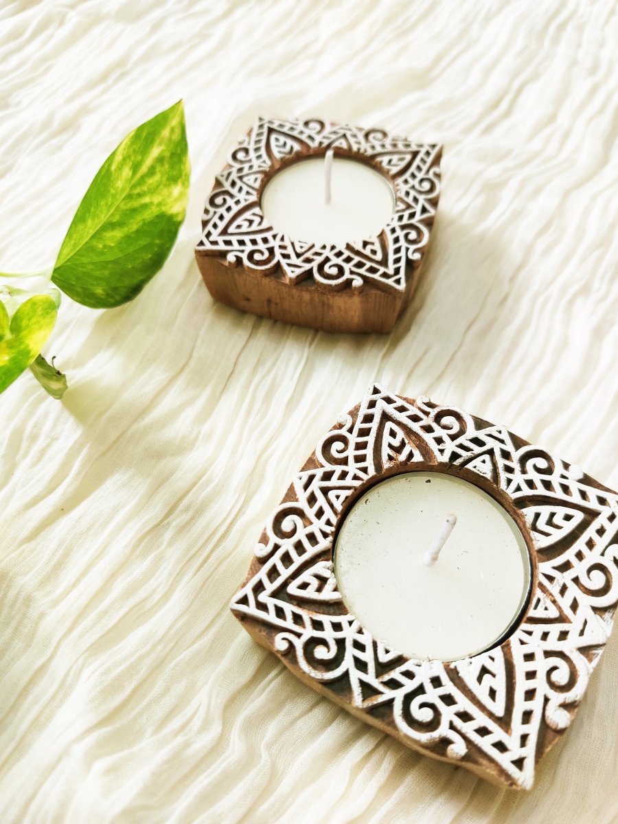 Handcrafted Wooden Tea light holders | Candle Holders | Set of 2 | Verified Sustainable by Brown Living™