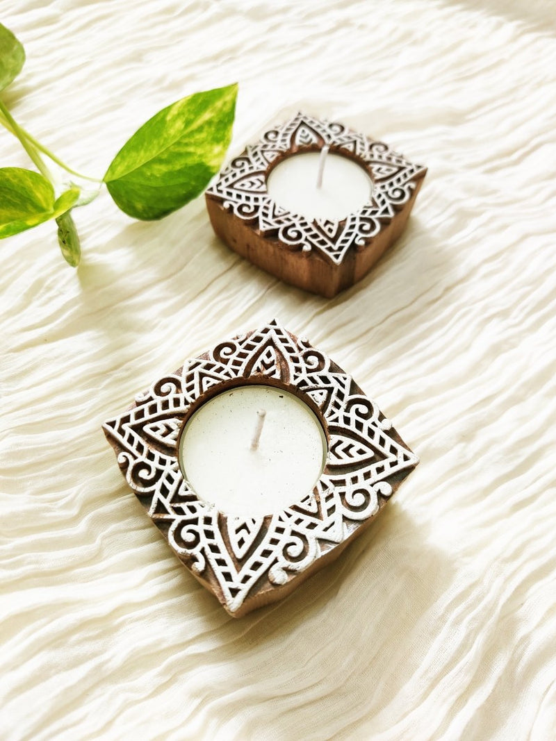 Buy Handcrafted Wooden Tea light holders | Candle Holders | Set of 2 | Shop Verified Sustainable Candles & Fragrances on Brown Living™