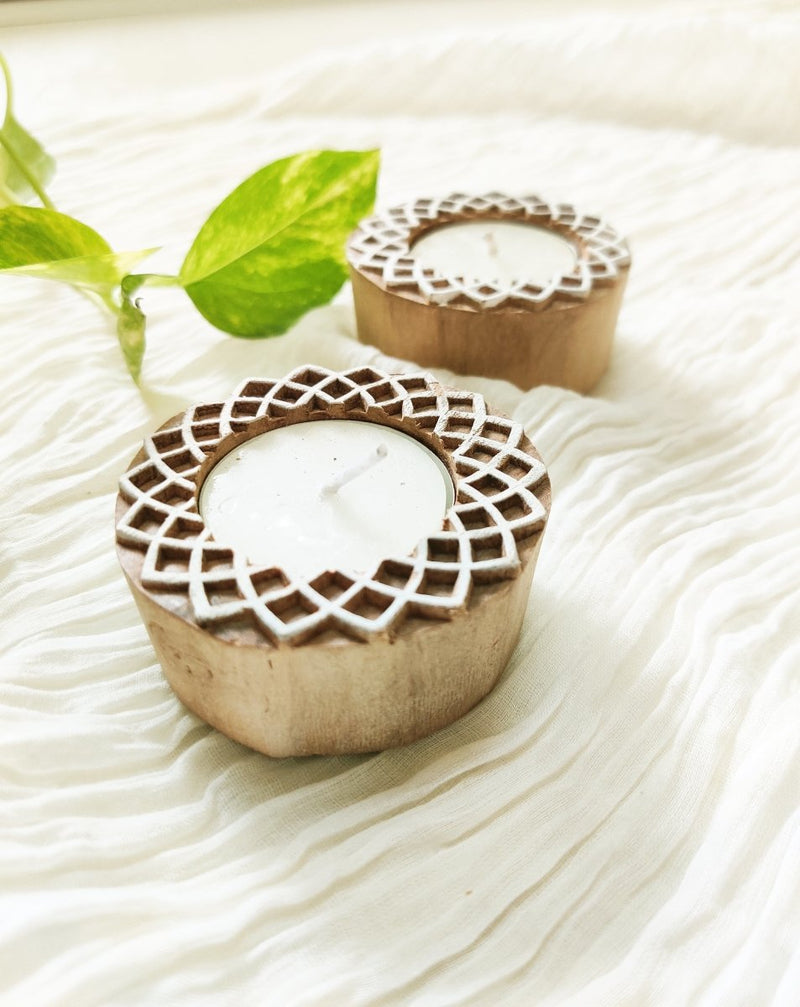 Buy Handcrafted Wooden Tea light holders | Candle Holders | Set of 6 | Shop Verified Sustainable Candles & Fragrances on Brown Living™
