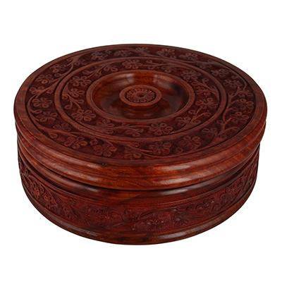 Seasoned Sheesham Wood Engraved Casserole with Free 2 Spoons | Verified Sustainable by Brown Living™