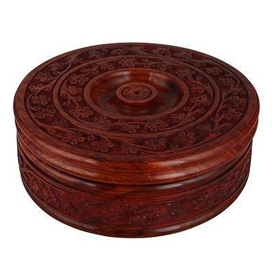 Buy Handicraft Wooden Bread Chapati Casserole with Engraved Design Finish - 9 Inches | Shop Verified Sustainable Products on Brown Living