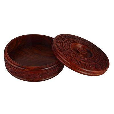 Seasoned Sheesham Wood Engraved Casserole with Free 2 Spoons | Verified Sustainable by Brown Living™