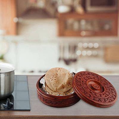 Seasoned Sheesham Wood Engraved Casserole with Free 2 Spoons | Verified Sustainable by Brown Living™