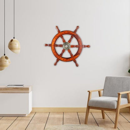 Handicrafts Wooden Ship Wheel Wall Hanging - 18 Inches | Verified Sustainable by Brown Living™