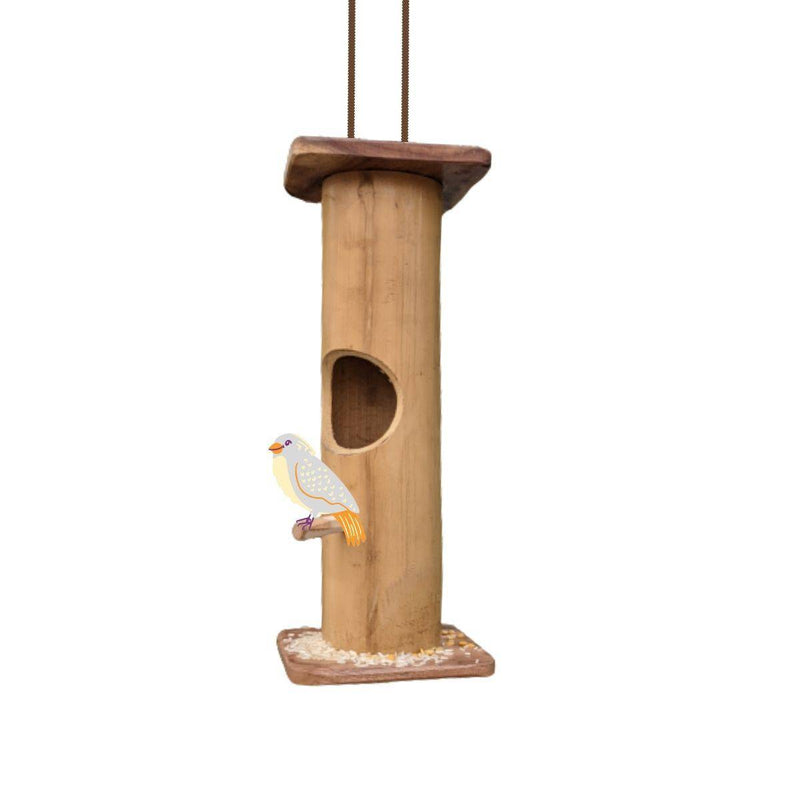 Buy Handmade Bamboo Bird Feeder with Hanging Rope | Shop Verified Sustainable Bird Feeder on Brown Living™