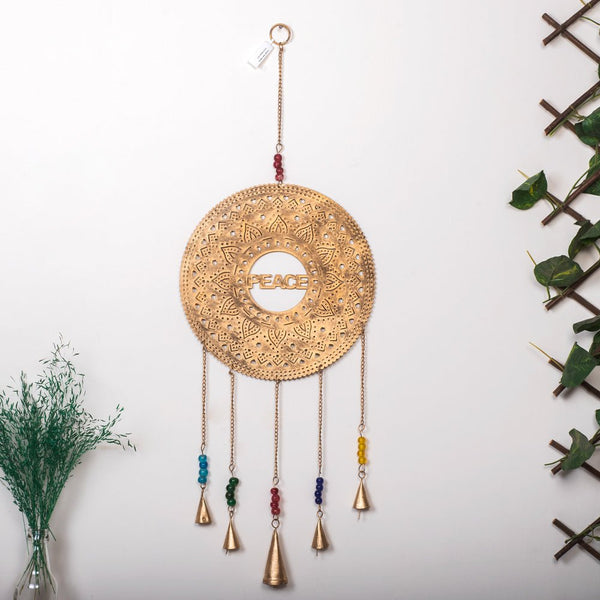 Buy Handmade Brass Bell with Peace Carving | Shop Verified Sustainable Wall Decor on Brown Living™